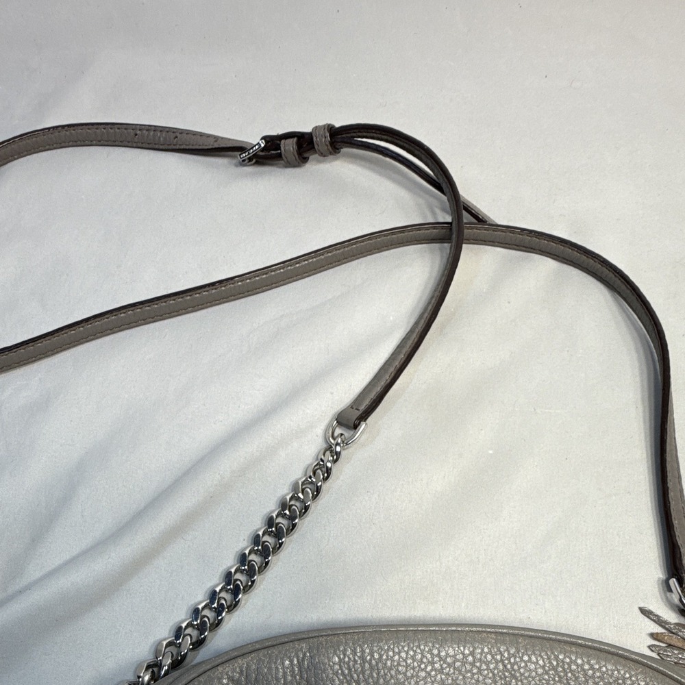 Michael Kors Small Gray Pebbled Oval Crossbody Bag Chain Tassel Zip - Picture 7 of 11